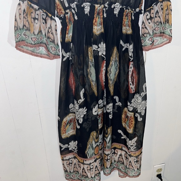 ONLY Sheer Boho Bohemian Hippie 3/4 Sleeve Gathered Skirt Multicolor Dress - Picture 4 of 10